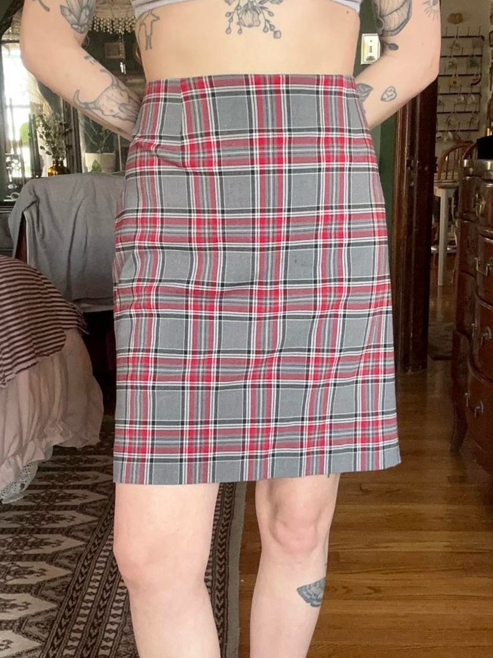 Fashion Bug Red & Grey Plaid Mini Skirt